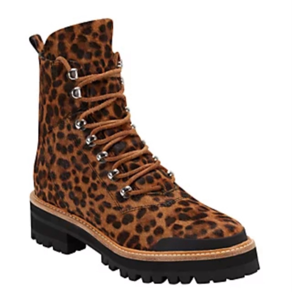 Marc Fischer pint hair leopard lace up boots